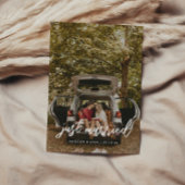 Moderne Script Foto 'Just Married' Trouwen Aankondiging