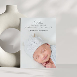 Moderne Script Foto Overlay Geboorteaankondiging Briefkaart