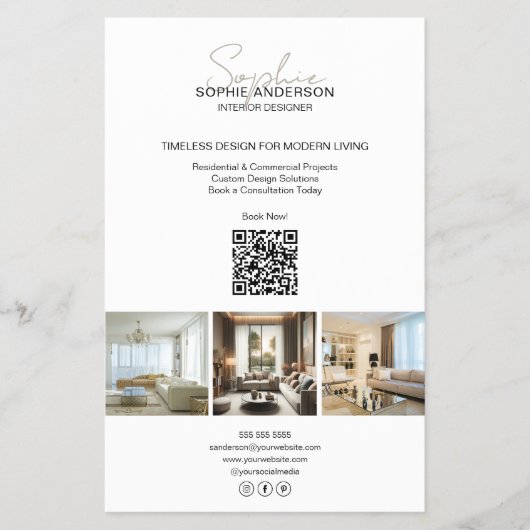 Moderne Script Foto QR Wit Zakelijk Professioneel Flyer (Voorkant)