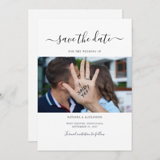 Moderne Script Foto Save The Date (Voorkant / Achterkant)