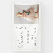 Moderne Script Foto Welkom 1e Verjaardagsfeest Spandoek (Verticaal)