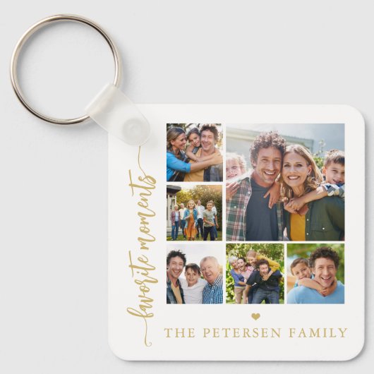 Moderne script fotocollage gepersonaliseerd sleutelhanger (Voorkant)