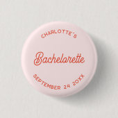 Moderne script gepersonaliseerd vrijgezellenfeest ronde button 3,2 cm (Voorkant)
