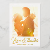 Moderne script gepersonaliseerde bruiloft bedankt folie uitnodiging (Voorkant)