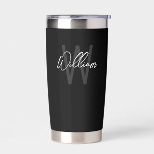 Moderne script gepersonaliseerde monogram en naam geïsoleerde drinkbeker