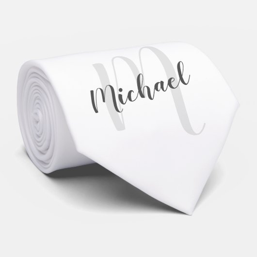 Moderne script gepersonaliseerde monogram en naam stropdas (Opgerold)