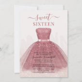 Moderne Script Glitter Sweet 16 Roos Gold Kaart (Voorkant)