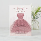 Moderne Script Glitter Sweet 16 Roos Gold Kaart (Staand voorkant)