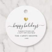 Moderne Script Gold Heart Happy Holiday Business Bedankjes Labels (Voorkant)