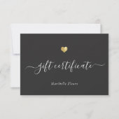 Moderne Script Gold Heart Logo Cadeaucertificaat (Voorkant)