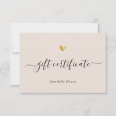 Moderne Script Gold Heart Logo Cadeaucertificaat (Voorkant)