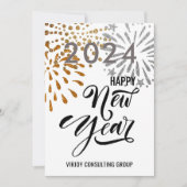 Moderne Script Gold Silver Fireworks Business Foto Feestdagenkaart (Voorkant)