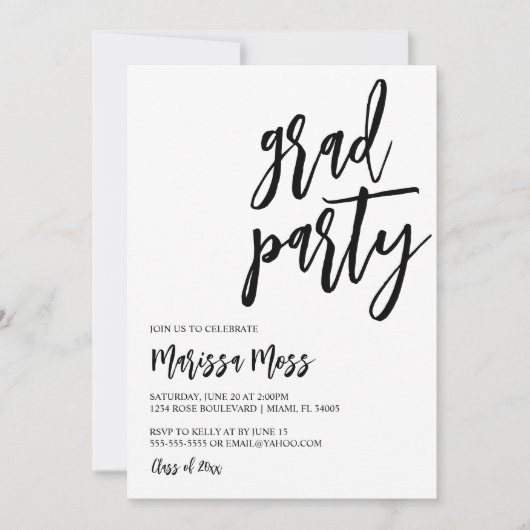 Moderne Script Grad Party Invitation (Devant)