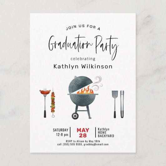 Moderne Script Graduation BBQ Party Invitation (Devant)