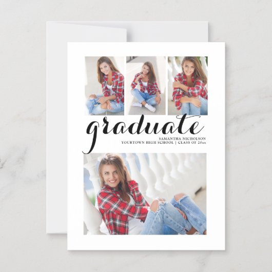 Moderne Script Graduation Faire-part 4 Photo (Recto)