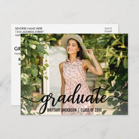 Moderne Script Graduation Party Invitation Photo (Devant / Derrière)