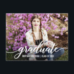 Moderne Script Graduation Party Photo Invitation W<br><div class="desc">Modern Script Graduation Party Invitation Photo Carte postale - Script blanc</div>