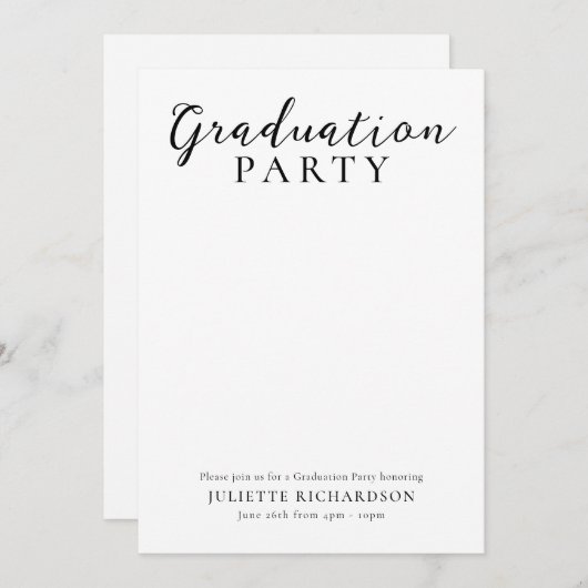 Moderne Script Graduation Photo Party Invitation (Devant / Derrière)