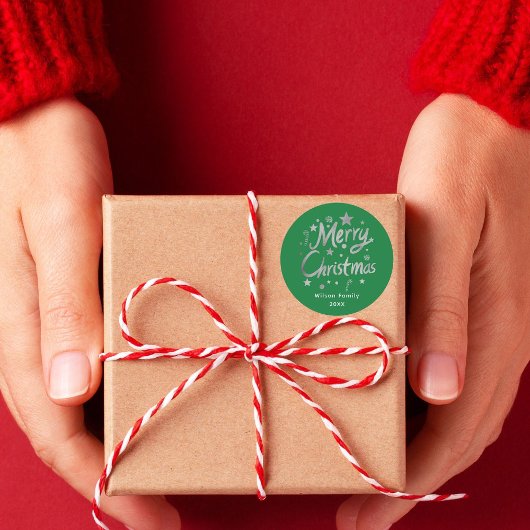 Moderne Script Green Merry kerst Custom Ronde Sticker