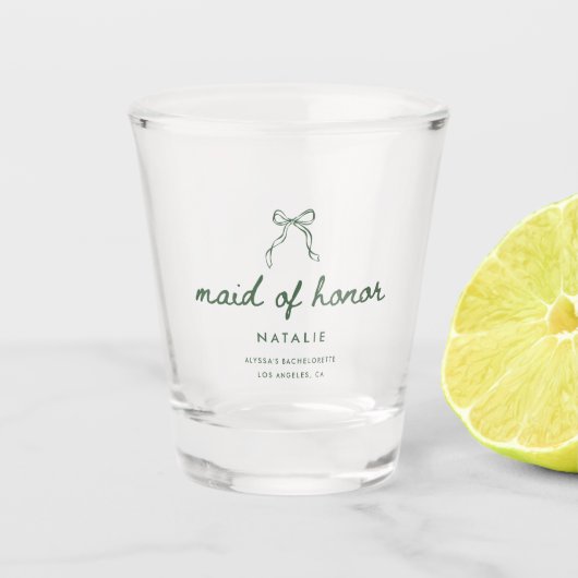 Moderne Script Groene Custom Getuige Naam Shot Glas (Voorkant)
