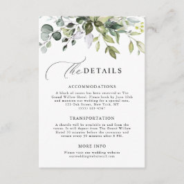 Moderne Script Groene Eucalyptus Trouwdetails Informatiekaartje