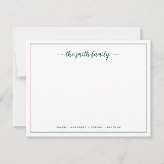 Moderne script groene rand familie stationery notitiekaartje