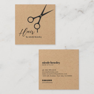 Moderne Script Haarschaar Krachtpapier Vierkante Visitekaartje