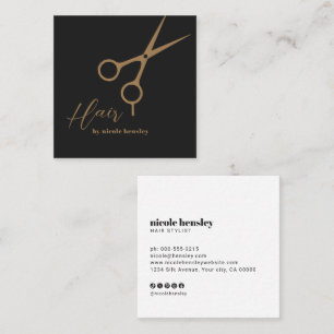 Moderne Script Haarschaar Zwart & Goud Vierkante Visitekaartje