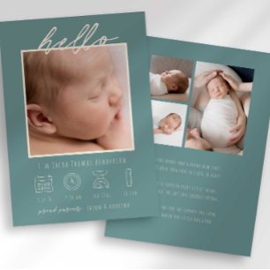 Moderne Script Hallo Baby Foto Geboorteaankondigin Kaart