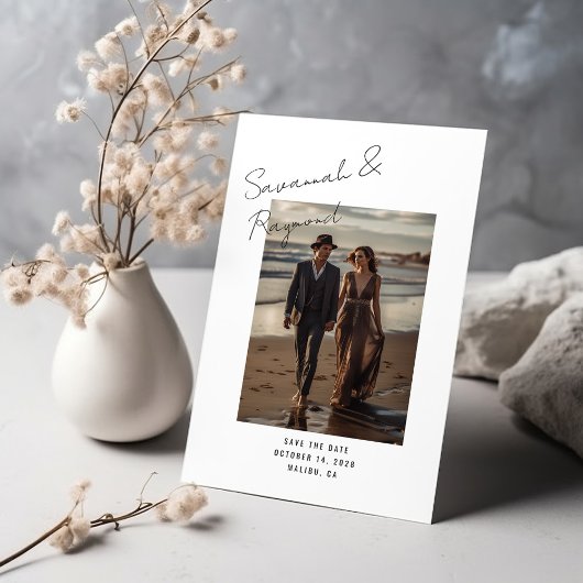 Moderne script handtekening stijl foto bruiloft save the date