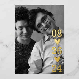 Moderne Script Hart Foto Save the Date Folie Uitnodiging