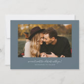 Moderne Script Hart Leiste Blau Gebogen Frame Foto Save The Date (Achterkant)