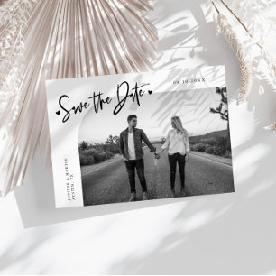 Moderne Script Hart Witte Gebogen Frame Foto Save The Date