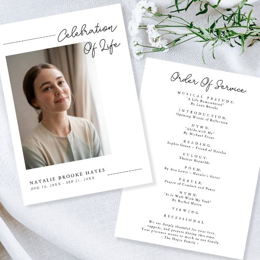 Moderne Script Herdenkingsfeest Foto Begrafenis Programma