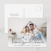 Moderne Script Home Sweet Home Photo Moving Aankondigingskaart (Voorkant / Achterkant)
