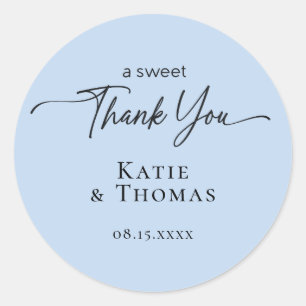 Moderne Script Huwelijk Bedankt Favoriet Blauwe St Ronde Sticker