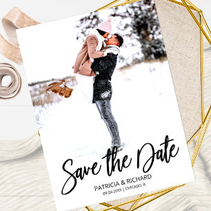 Moderne Script Huwelijk Save The Date Foto Briefkaart