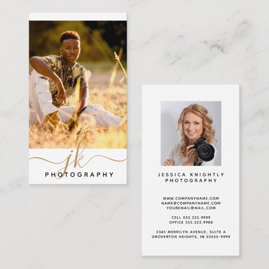Moderne Script Initialen Monogram fotograaf Visitekaartje (Voorkant / Achterkant)