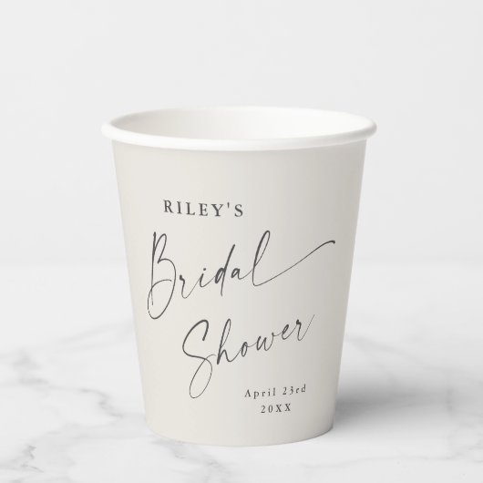 Moderne Script Ivoor Boho Bruidsdouche Papieren Bekers (Voorkant)