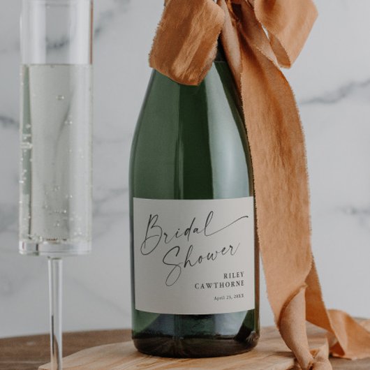 Moderne Script Ivoor Boho Bruidsdouche Sparkling Wijnetiket