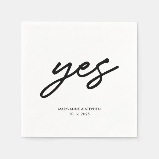 Moderne Script Ja Verloving Wedding Party Servet (Voorkant)