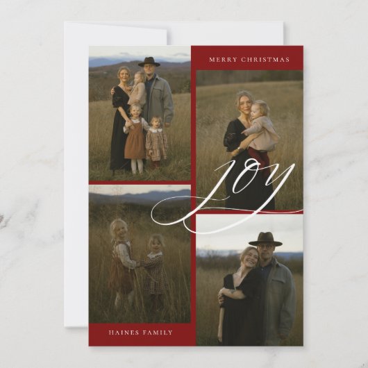 Moderne Script Joy 4 Foto Kerstkaart (Voorkant)