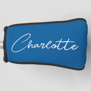 Moderne script kalligrafie naam eenvoudig helderbl golfheadcover