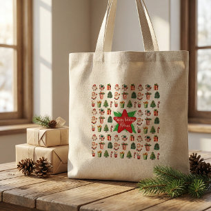 Moderne script kerst boodschappentas rustiek grote tote bag