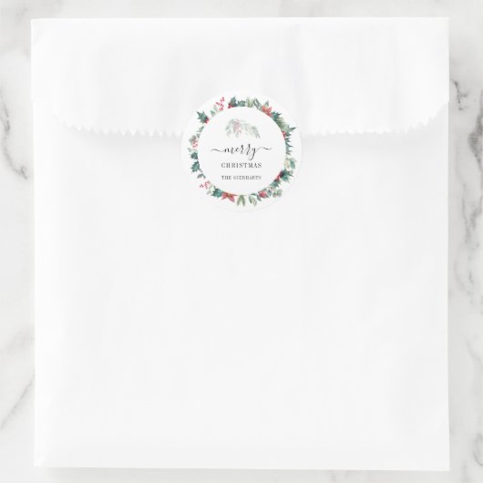 Moderne Script Kerst Botanicals Mistletoe Ronde Sticker (Tas)