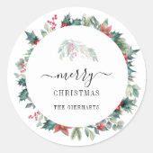 Moderne Script Kerst Botanicals Mistletoe Ronde Sticker (Voorkant)