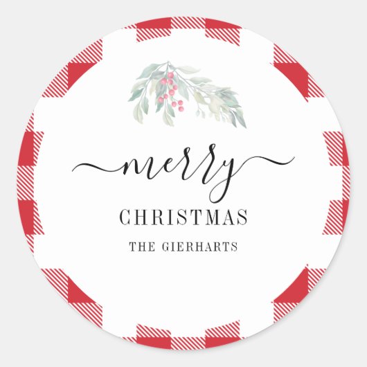 Moderne Script Kerst Waterverf Botanicals Ronde Sticker (Voorkant)