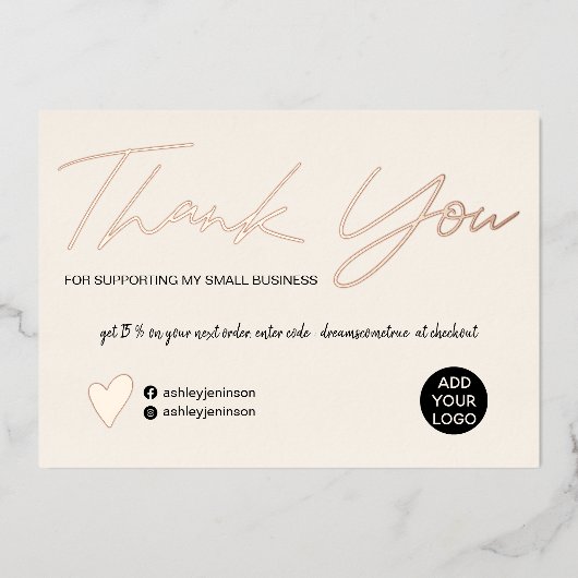 Moderne script knip roze orde bedankt folie uitnodiging (Voorkant)