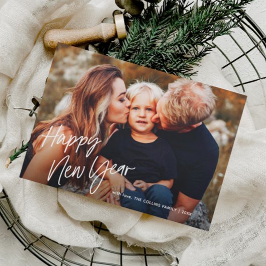 Moderne Script Lettering 2 Foto Nieuwjaar Feestdagenkaart