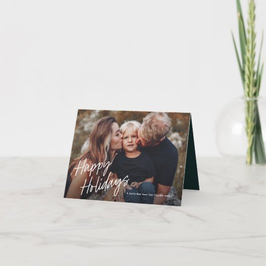 Moderne Script Lettering 3 Foto Feestdagen Kaart (Voorkant)
